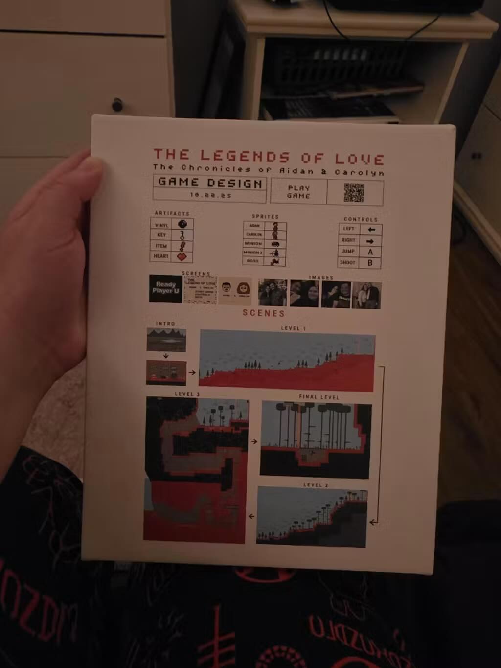 Framed personalized game print on the wall